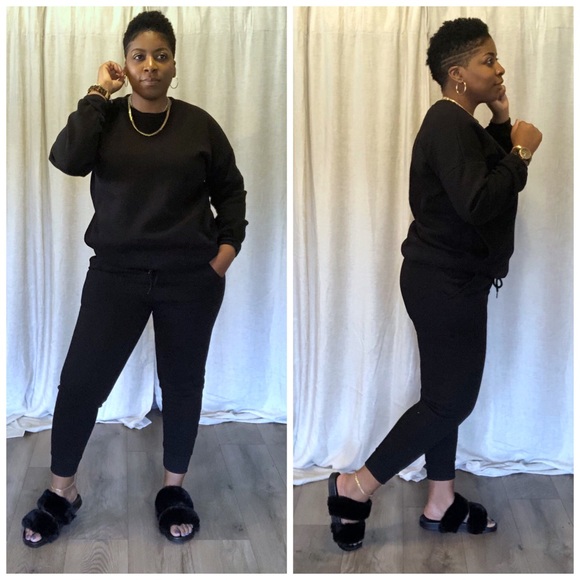 Zenana Outfitters Pants - Two Piece Sweatshirt & Jogger Set Black Color